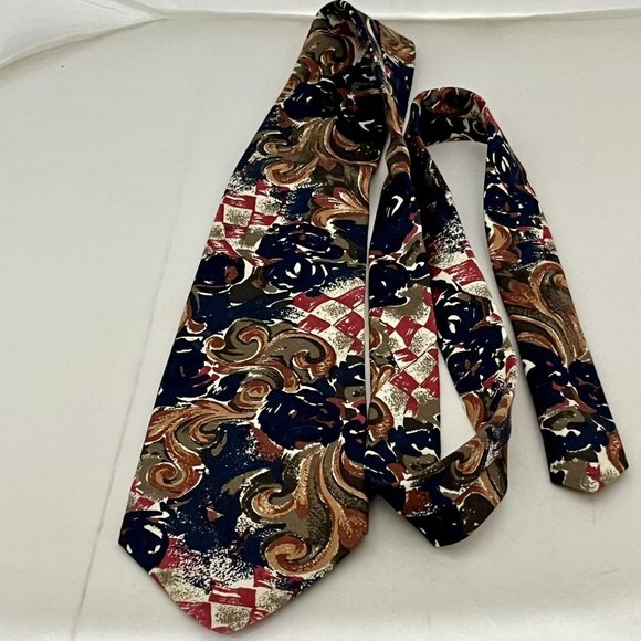 Vintage 1970s Cotton Tie Don Loper Beverly Hills Loud Print Checker Floral - Picture 4 of 10